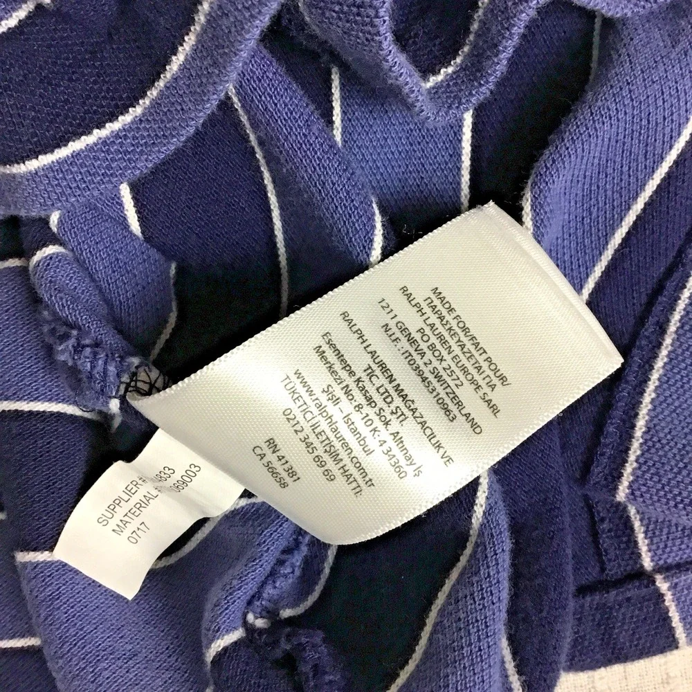 Polo Ralph Lauren Mens XXL Custom Fit Blue Striped Short Sleeve Pique Polo Shirt